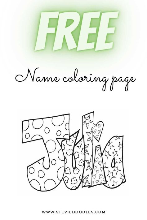 free julia coloring page stevie doodles - have a ball coloring this free name page JULIA from my page! Hope you love it - Stevie #juliasteviedoodle #freejuliacoloringpage Traceable Name Free Printable, Name Coloring Pages Free Printable, Free Name Coloring Pages, Free Inspirational Coloring Pages, Affirmation Coloring Pages For Kids, Name Coloring Pages, Preschool First Day, Classroom Library Organization, Name Practice