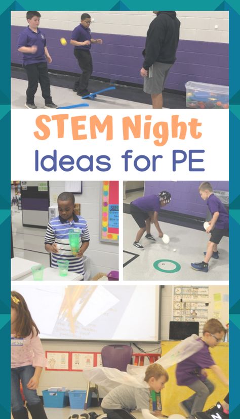 If you are looking for activities to include in your school’s STEM Night, or if you are just looking to add some STEM activities into your PE program, view the ideas below from PE teacher Jennie Graves. There are 4 activities she used for Family STEM Night at MSA West this year. The students loved the Rocket Launchers the best. The parents’ favorite was Air Flow! #physed #STEMnight Stem Night Ideas, Stem Night Activities, Stem Family Night, Stem Night, Elementary Stem Activities, Elementary Physical Education, Elementary Pe, Physical Education Lessons, Pe Activities