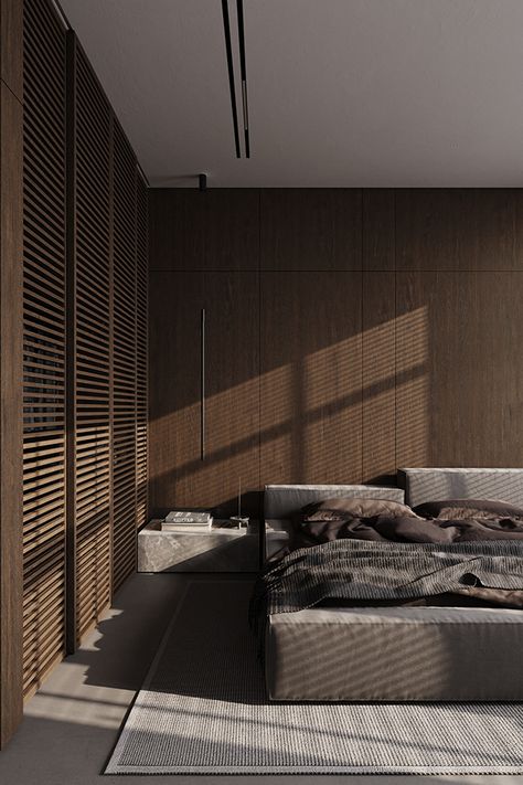 #ANs_CON1 :: Behance Dark Wooden Interior, Dark Wood Bedroom, Wooden Interior, Facade Architecture Design, Wardrobe Door Designs, Black Interior Design, Hotel Interiors, House Architecture Design, Architecture Interior Design