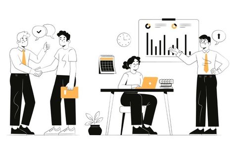 Hand drawn business people illustration | Free Vector #Freepik #freevector #business #people #hand-drawn #work Business Illustration People, People Working Illustration, Button Illustration, Vector Illustration People, Vector Illustration Character, Working Drawing, People Figures, People Icon, Competitor Analysis