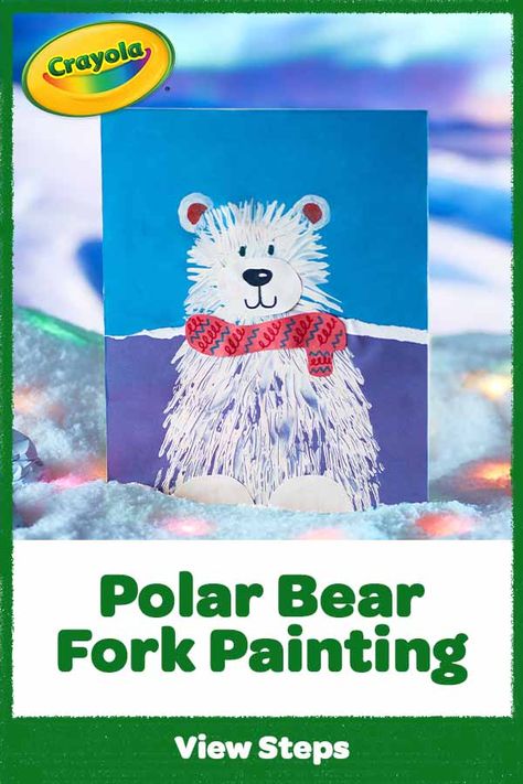 Bear-y cool! Put your paws together & make this polar bear craft using a fork painting technique. Polar Bear Fork Painting, Fork Painted Polar Bear, Bear Fork Painting, Polar Bear Painting, Fork Painting, Polar Bear Paint, Polar Bear Craft, Bear Craft, Polar Bear Art