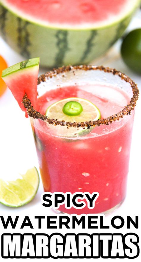 This deliciously refreshing spicy watermelon margarita is full of flavor. Perfect drink for any occasion. Spicy Watermelon Margarita, Watermelon Jalapeno Margarita, Spicy Cocktails, Spicy Watermelon, Watermelon Margaritas, Watermelon Cocktail, Spicy Drinks, Spicy Cocktail, Jalapeno Margarita