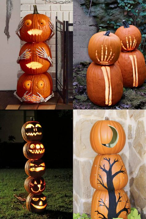 50 Best easy pumpkin carving ideas & designs such as Jack O Lantern stencils, cute faces, Halloween cats, scary ghosts, DIY templates, etc. – A Piece of Rainbow, home decor, kids activity, crafts, autumn, fall, outdoor decorations, patio, steps, deck, backyard, dollar store, Disney, owl, witch, painted pumpkins, star wars Stacked Jack O Lanterns, Architecture Pumpkin Carving, Multiple Pumpkin Carving Ideas, Stacked Pumpkin Carving Ideas, Tall Jack O Lantern Ideas, Oval Pumpkin Carving Ideas, Diy Jack O Lantern Decor, Pumpkin Carving Ideas For Couples, Pumkin Carving Ideas Easy Cute Disney