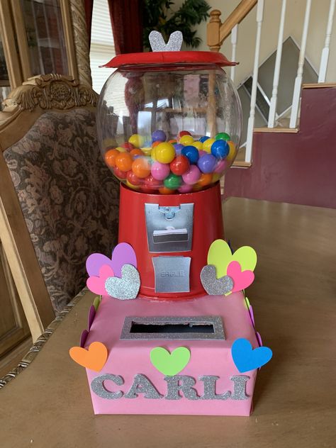 Bubble Gum Valentines Boxes, Gumball Valentines Boxes, Valentine Boxes For School, Kids Valentine Boxes, Chicken Bucket, Gum Machine, Valentine Card Box, Bubble Gum Machine, Mailbox Ideas