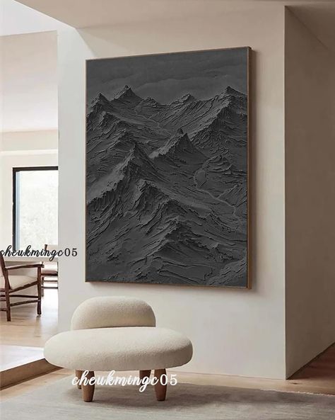 Black Wall Art Mountain Painting Black 3D Texture Mountain Painting Black Minimalist Plaster Painting on Canvas Wabi Sabi Wall Art cheukmingc05 is an art gallery offering hand-painted artwork. We focus on original, purely artistic hand-painted, exquisite artworks that meet personalized custom designs. Your paintings will be natural, fresh, and vibrant. The size and color of the oil painting can also be customized according to your needs. It's a pleasure to receive a custom order. Please contact Large Mountain Wall Art, Plaster Mountain Art, Canvas Art With Plaster, Black Painting Canvas, Plaster Canvas Art, Plaster Painting On Canvas, Textured Wall Art Black, Mountain Texture, Mountain House Decor