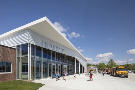 Wisner-Pilger Public Schools Addition / BVH Architecture School Addition Architecture, Addition Architecture, Aj Brown, Presentation Boards, Metal Wall Panel, High Windows, Interactive Walls, Entry Design, Building Structure