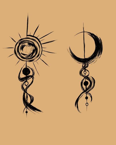 Sun Snd Moon Drawings, Moon Symbols Tattoo, Nordic Sun And Moon Tattoo, Around The Socket Shoulder Tattoo, Moon Sun Back Tattoo, Cool Sun And Moon Drawings, Sun And Moon Ink Drawing, The Sun The Moon Tattoo, Spiral Sun And Moon Tattoo