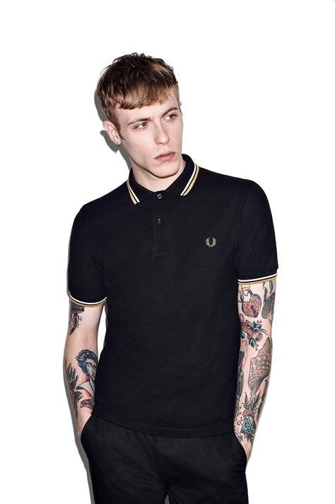 Fred Perry Style, Fred Perry Outfit, Fred Perry Dress, Fred Perry Black Red, Black Relaxed Fit Polo Collar T-shirt, Marshall Amplification, Fred Perry Shirt, Black Shirt, Boy Outfits