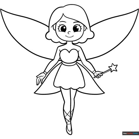 Free Fairy Coloring Page for Kids Fairy Clipart Black And White, Fairy Drawings Easy, Easy Fairy Drawing, Fairy Sketch, Harry Potter Colors, Easy Drawing Guides, People Coloring Pages, Free Printable Coloring Sheets, Fairy Drawings