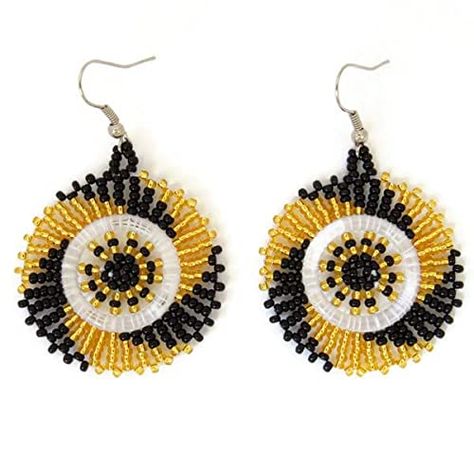 Beaded Jewellery, Zulu, Handmade Products, Black And Gold, Beaded Earrings, Crochet Earrings, Beaded Jewelry, Crochet, Gold