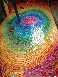 Fire & Water bathroom | True Mosaics Studio Mosaic Floor Tile, Mosaic Madness, Mosaic Stained, Floor Ideas, Fire Water, Mosaic Table, Mosaic Garden, Glass Tiles, Mosaic Flooring