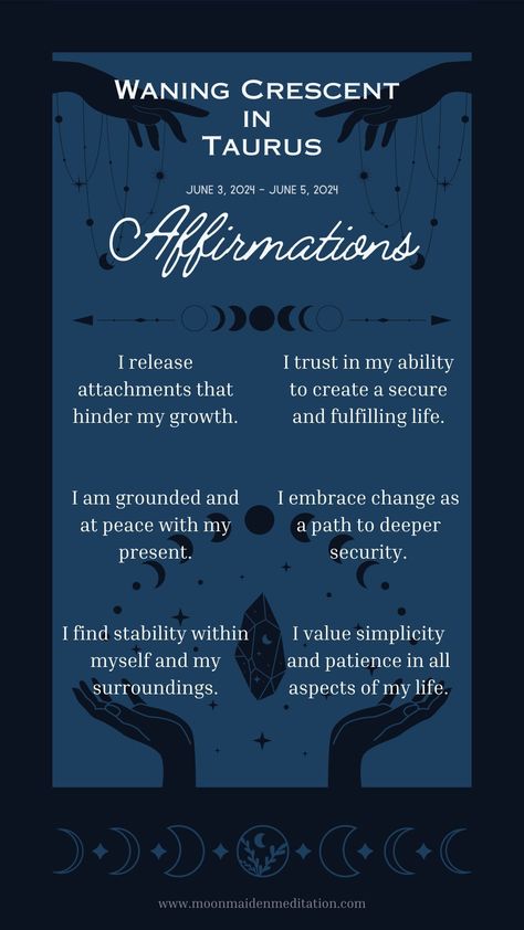 Find peace and stability by releasing attachments with the Waning Crescent in Taurus. Explore grounding practices, journaling prompts, and affirmations to prepare for new growth during this earth lunar phase.

📚 Discover our "Lunar Manifestation Journal Series" today! Grounding Practices, Taurus Journal, Waning Crescent, Lunar Phase, Moon Cycles, Journaling Prompts, Manifestation Journal, Find Peace, New Growth