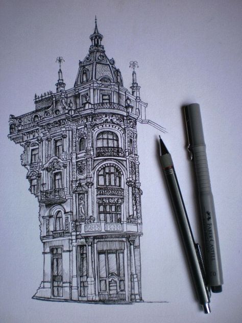 Pen and ink architectural sketch. Building drawing. on Behance Ink Architecture, Buildings Sketch Architecture, Ink Sketching, Micron Pen Art, Pen And Ink Drawings, Ink Pen Art, Architecture Drawing Sketchbooks, Building Sketch, Drawing Hands