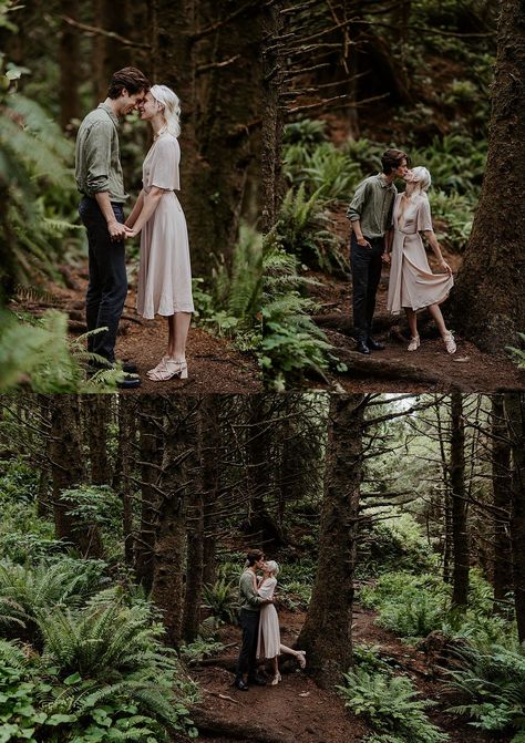 Engagement Photos In Forest, Engagement Photoshoot Ideas Woods, Engagement Photoshoot Park, Pine Forest Photoshoot, Nature Engagement Shoot, Forest Couple Photos, Pine Photoshoot, Rainforest Photoshoot, Engagement Photos In The Woods