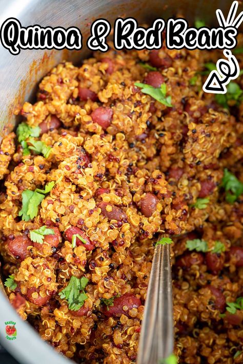 Quinoa And Red Beans, Red Beans And Quinoa Recipe, Red Bean Recipe, Quinoa Instant Pot Recipes, Protein Rich Dinner, Cuban Seasoning, Red Quinoa Recipes, Quinoa And Beans, Soaking Beans