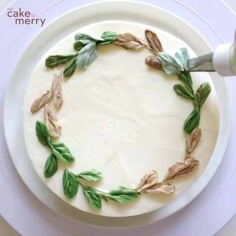 Buttercream Wreath Cake by @eatcakebemerry | Eat Cake Be Merry used a variety of piping tips to create a beautiful buttercream wreath for the top this cake! This is a great way to practice piping... | By Wilton Cake Decorating Wreath Cake, Wilton Cake Decorating, Leaf Border, Wilton Cakes, Piping Tips, Be Merry, Cake Decorating Tips, Decorating Tips, Eat Cake