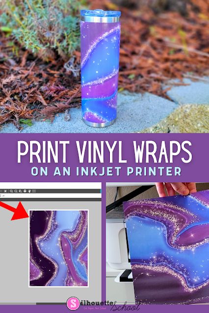 How to Print Vinyl Tumbler Wraps on Inkjet Printable Vinyl | Silhouette School Blog Heat Transfer Vinyl Tutorial, Vinyl Projects Silhouette, Silhouette School Blog, Silhouette Cameo Tutorials, Silhouette School, Vinyl Tumblers, Silhouette Tutorials, Sublimation Tumblers, Tumbler Cups Diy