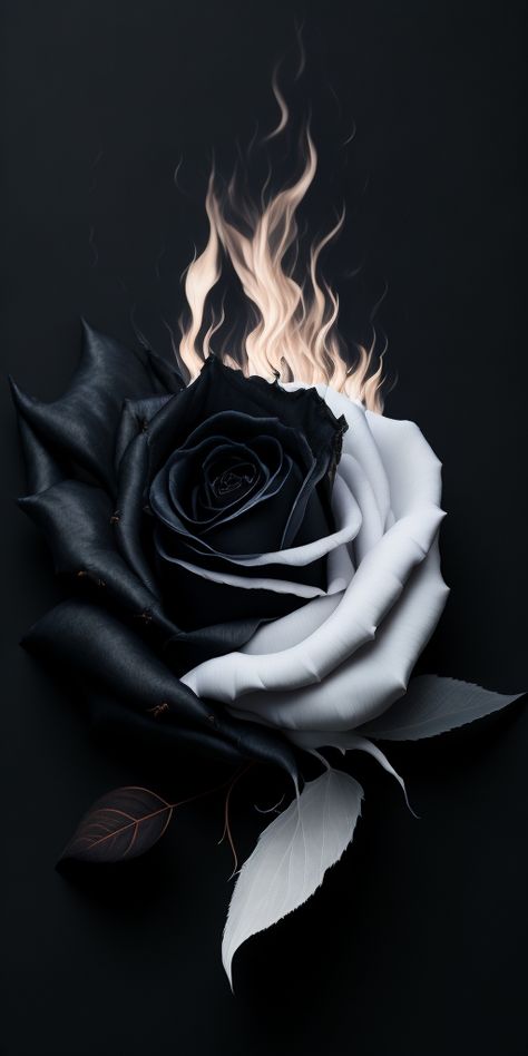 In this captivating black and white image, a graceful rose unfurls its intricate petals amidst flickering flames, creating a mesmerizing contrast between delicate beauty and fiery allure. Black Roses Wallpaper, Aesthetic Black And White, Lovely Flowers Wallpaper, Pretty Backgrounds, People Leave, Dark Phone Wallpapers, Music Album Covers, Pure Energy, Beautiful Dark Art