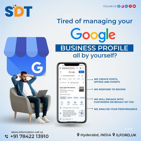 Leave the hassle of managing your online presence to us! With Smart Digi Trek Solutions, we'll optimize your Google My Business profile and ensure that you're reaching your target audience effectively. Sit back, relax, and let us take care of it all! 𝐅𝐨𝐫 𝐌𝐨𝐫𝐞 𝐈𝐧𝐟𝐨 𝐂𝐨𝐧𝐭𝐚𝐜𝐭 𝐔𝐬: +91 7842213910 𝐕𝐢𝐬𝐢𝐭 𝐎𝐮𝐫 𝐖𝐞𝐛𝐬𝐢𝐭𝐞: www.smartdigitrek.com #DigitalMarketing #DM #OnlinePresence #GoogleMyBusiness Google My Business Optimization, Google My Business Posts Design, Google Business Profile, Digital Marketing Creative Ads, Digital Advertising Design, Google My Business, Website Launch, Google Business, Happy Rakshabandhan