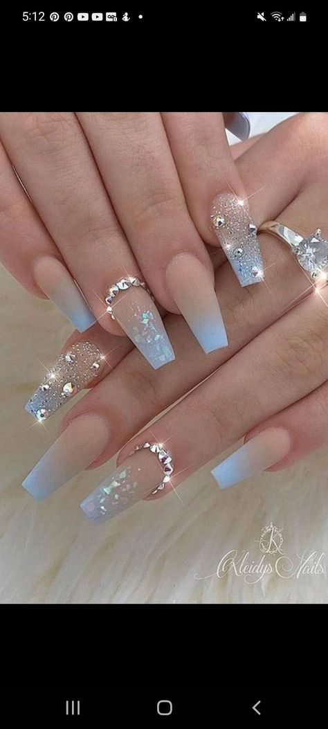 Blue Wedding Nails, Quince Nails, Blue Ombre Nails, Light Blue Nails, Baby Blue Nails, Long Acrylic Nail Designs, Blue Acrylic Nails, Her Nails, Blue Nail Designs