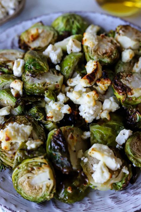 Crispy Feta Brussels Sprouts with Balsamic Brussel Sprouts Feta Cheese, Balsamic Feta Brussel Sprouts, Feta Balsamic Brussel Sprouts, Brussel Sprouts With Feta And Balsamic, Brussel Sprout Recipes With Feta Cheese, Brussels Sprouts With Feta, Brussel Sprouts With Feta Cheese, Feta Brussel Sprouts, Basalmic Brussel Sprouts