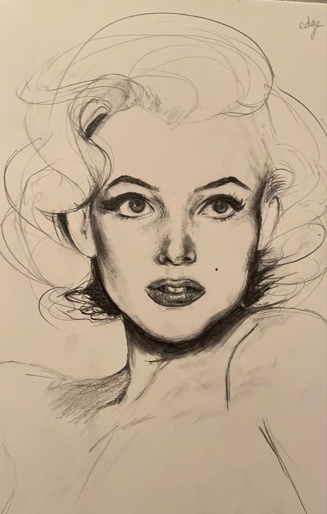 Marilyn Monroe Charcoal Drawing, Drawing Of Marilyn Monroe, Celebrity Portraits Sketch, Marilyn Monroe Reference, Marlyne Monro Sketches, Marilyn Monroe Hair Drawing, Marilyn Monroe Portrait Drawing, Marylin Monroe Drawing Easy, Marylin Monroe Drawings