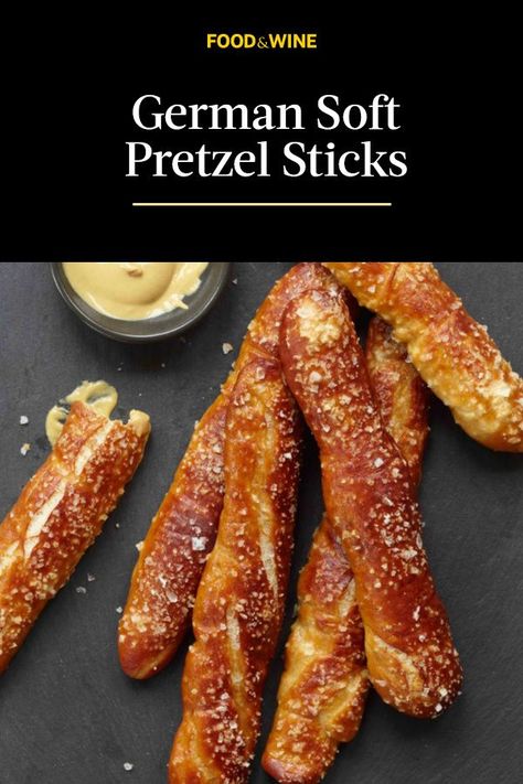 I've always been a fan of any food high in salt and starch, Grant Achatz says, "and soft pretzels right out of the oven are awesome." You can eat these slightly sweet, chewy, dark pretzel sticks plain or with mustard; Achatz goes for ranch dressing. #foodandwine #comfortfood #comfortfoodrecipes #casserole #hotdish #casserolerecipes #hotdishrecipes Soft Pretzel Sticks Recipe, Soft Pretzel Sticks, Pretzel Snacks, Bread Sticks, Soft Pretzel, Cloud Bread, Pretzel Sticks, Soft Pretzels, Buffalo Wings