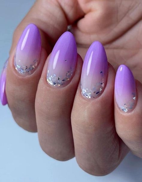 Nails 2023 Trends Dark, Pink And Purple Ombre Nails Glitter, Pink And Purple Ombre Nails, Lavender Ombre Nails, Pink Ombre Nails Glitter, Nails With Silver Glitter, Purple Chrome Nails, Ombre Gel Nails, Purple Ombre Nails