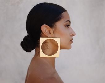 Jewelry Home Decor by LakaLuka on Etsy Squaring The Circle, Hoop Earrings Handmade, Oversized Earrings, Statement Hoop Earrings, Types Of Earrings, Classy Jewelry, White Vinegar, Square Earrings, The Circle