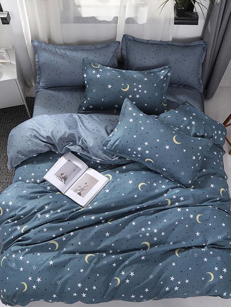 Moon & Star Print Bedding Set Without Filler | SHEIN USA Designer Bed Sheets, Blue Bedding Sets, New Bed, Dekorasi Kamar Tidur, New Beds, Cozy Room, Room Inspiration Bedroom, Room Ideas Bedroom, Dream Rooms