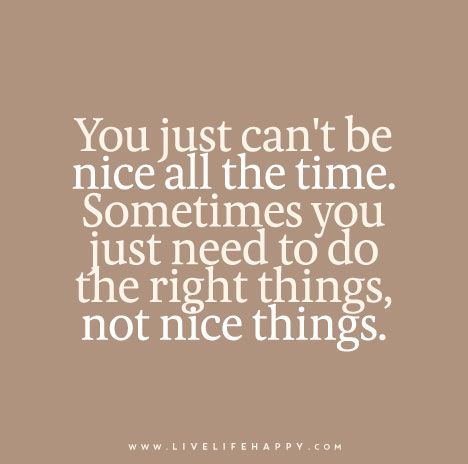 You just can't be nice all the time. Sometimes you just need to do the right things, not nice things. Not Nice, Live Life Happy, Love Life Quotes, Life Quotes Love, Life Quotes To Live By, Funny Quotes About Life, Meaningful Life, Be Nice, Nice Things