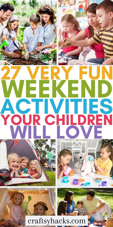 Spending more time with your kids can be super easy and fun this weekend when you use any of these super fun outdoor activities for children. These very fun weekend children's activities will help them but the video games down and get some fresh air. Weekend Kids Activities, Activities To Do With Grandkids, Toddler Weekend Activities, Fun Things To Do With Grandkids, Kids Day Ideas, 1 June Children Day Activities, Week Of The Young Child Family Friday, Weekend Activities For Kids, No Spend Weekend With Kids