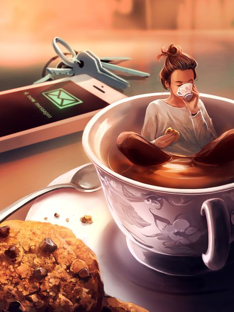 Tea time on Behance Cyril Rolando, الفن الرقمي, Image Swag, Dessin Adorable, Coffee Love, Girly Art, Coffee Art, Animation Art, A Coffee