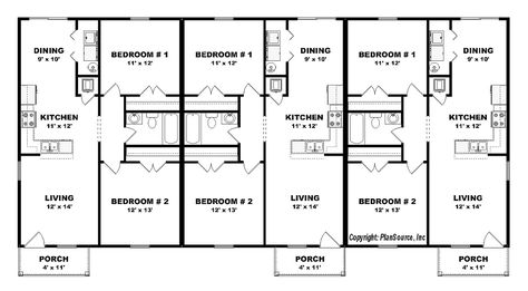 Triplex plan J0605-14t | PlanSource, Inc Triplex Floor Plans, Multiplex Plan, Fourplex House Plans, Triplex Plans, Triplex House Plans, Small Apartment Building Plans, Triplex House, Beach House Floor Plans, Luxury Condominium