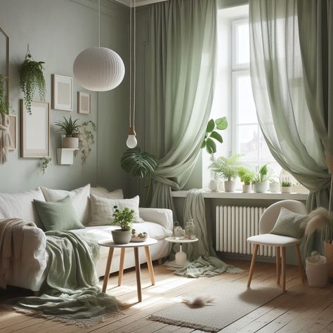 Sage Green Room Aesthetic, Green Room Aesthetic, Sage Green Living Room Ideas, Green Curtains Living Room, Sage Green Room, Room Aesthetic Ideas, Sage Green Curtains, Green Living Room Ideas, Room Oasis