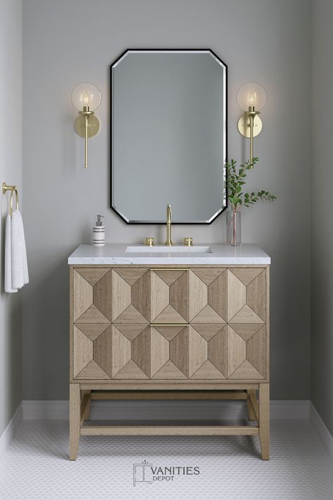 Elevate your space with this stunning, faceted bathroom vanity. The show-stopping Emmeline contains drawer storage with organizers to make your routine even easier! Luxe Bathroom, James Martin Vanity, Bathroom Storage Solutions, Bathroom Furnishings, James Martin, Sink Countertop, Single Sink Bathroom Vanity, Bathroom Vanity Cabinets, Vanity Cabinet