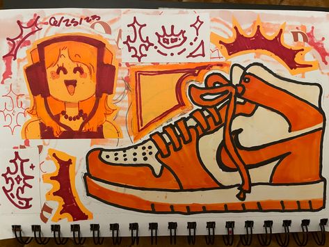 From my 27th sketchbook Orange Sketchbook Page, Person Drawing, Drawing Prompt, Sketchbook Pages, Sketchbook Inspiration, Visual Art, Art Inspo, Cute Art, Art Reference