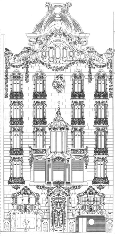 Casa Art, Art Nouveau Arquitectura, Architecture Art Nouveau, Architecture Classic, Architect Building, Plans Architecture, Building Drawing, Nouveau Architecture, Art Nouveau Architecture