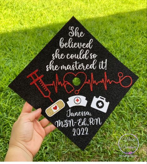 Custom  graduation mortarboards Graduation Cap Flowers, Nurse Graduation Cap Designs, Graduation Cap Decoration Nursing, Glitter Graduation Cap, Flower Graduation Cap, Nurse Graduation Cap, Pearl Border, Nursing Graduation Pictures, Custom Graduation Caps