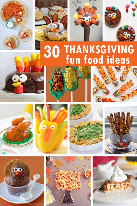 A roundup of 30 Thanksgiving fun food ideas, both sweet and savory. Turkey cookies, pie treats, and more for a kid-friendly Thanksgiving. Thanksgiving Fun Food, Thanksgiving Food Ideas, Kid Friendly Thanksgiving, Thanksgiving Food Crafts, Fun Food Ideas, Thanksgiving Desserts Kids, Food Thanksgiving, Turkey Project, Turkey Treats