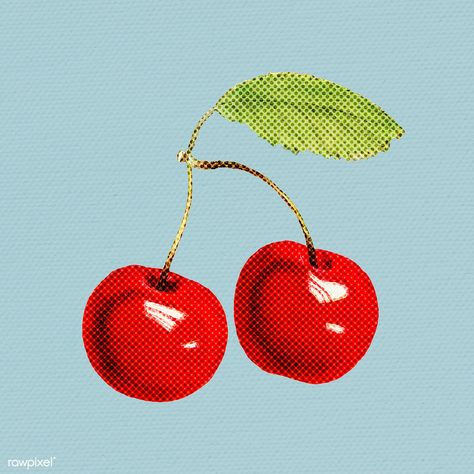 Cherries Graphic Design, Cherry Illustration Design, Cherry Graphic Design, Halftone Graphic Design, Cherry Collage, Fruit Graphic Design, Cherries Illustration, Cherry Icon, Red Graphic Design