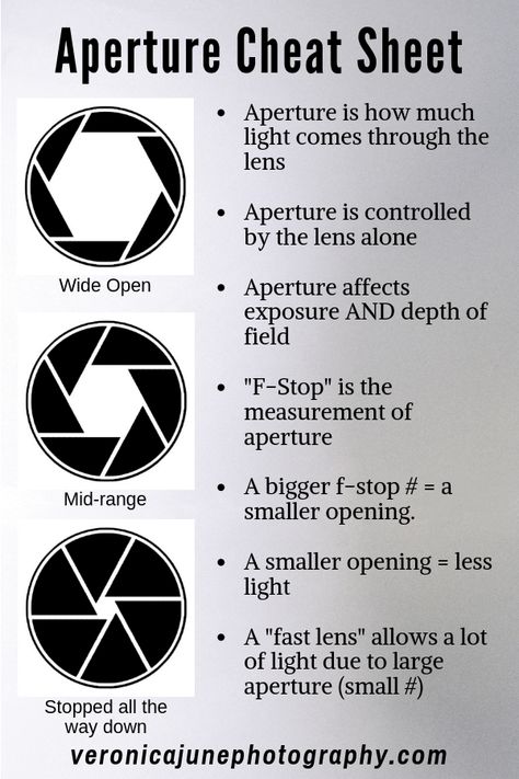 Aperture Cheat Sheet, Photography Facts, Photography Knowledge, Camera Aperture, Aperture Photography, Manual Photography, Digital Photography Lessons, Photo Lessons, Photography Settings