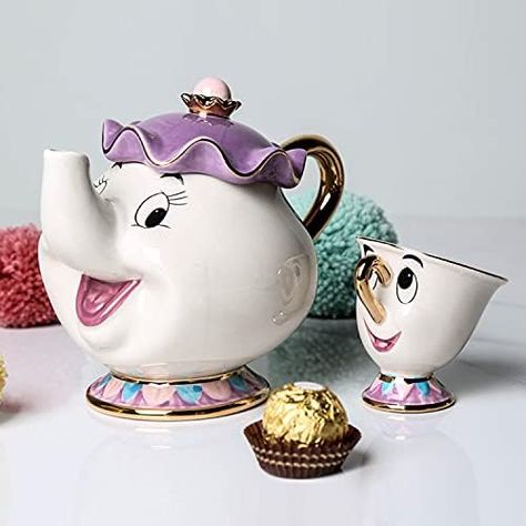 Cogsworth Clock, Disney Mug, Mrs Potts, Disney Merch, Ceramic Tea Set, Coffee Pots, Teapots And Cups, Disney Beauty And The Beast, Disney Home