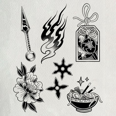 Small Japanese Tattoo, Drawing Flames, Traditional Japanese Tattoo Flash, Traditional Tattoo Stencils, Flash Sheets, Flash Tattoo Designs, Traditional Japanese Tattoos, Old School Tattoo Designs, Dark Art Tattoo