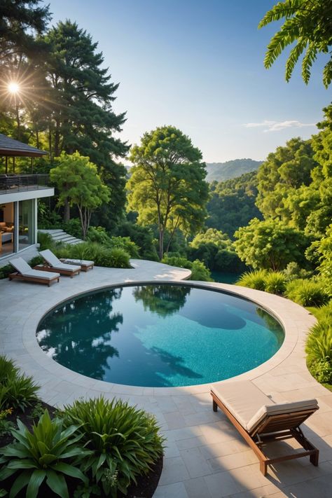 20 Stunning Round Pool Deck Ideas You'll Love - Toolz Geek Pool Wooded Backyard, Round Pool Deck Ideas, Spool Pool, Wooded Backyard, Paver Deck, Multi Level Deck, Concrete Deck, Glass Fence, Pool Design Ideas