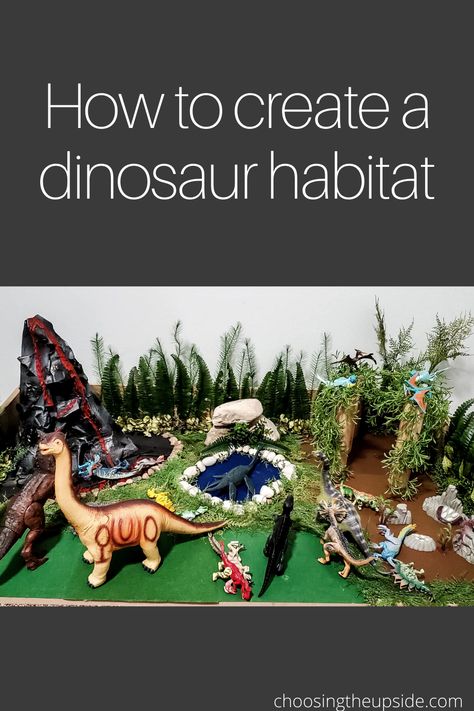 Follow my steps in making a dinosaur habitat for any budding paleontologist. This habitat uses scrap materials found in our wood shop, rocks gathered from outside, and greenery and accessories bought on sale. This can be made for rather cheap and provide hours of fun for your little ones. Dinosaur Play Area, Dinosaur Habitat Diy, Dinosaur House Diy, Dinosaur Habitat Project, Dinosaur Diorama Projects, Shoe Box Dinosaur Habitat, Diy Dinosaur Doll House, Dinosaur House, Dinosaur Doll House Diy