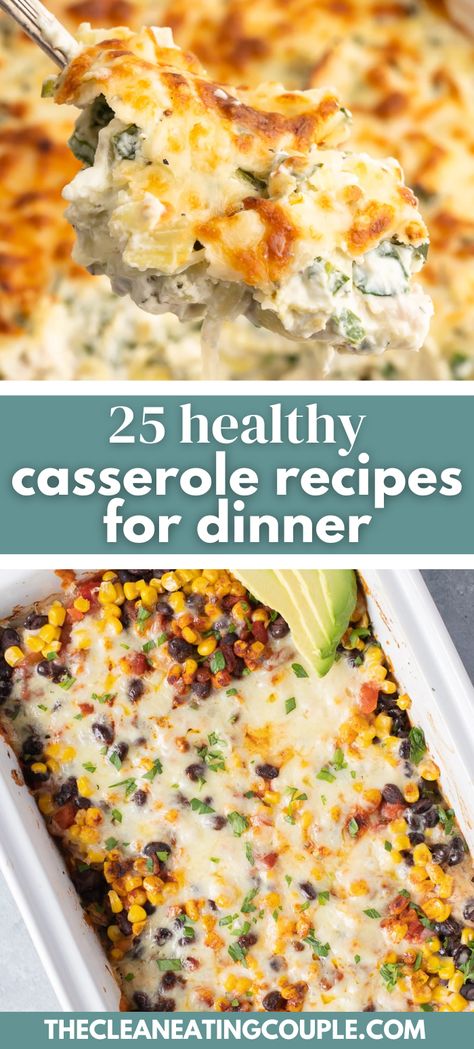 The best list of 25 Healthy Casserole Receips for Dinner. From chicken to ground beef, vegetarian and more - these are all easy to make and nutritious! Casseroles for dinner and breakfast! Easy Vegetarian Dinners For Families, Healthy Meals For Two Vegetarian, Cheap Healthy Casseroles, Dinner Recipes Healthy Ground Beef, Dinner Full Of Veggies, Gf Meals Healthy, Healthy Meals With Nutrition Info, Healthy Recipes With Veggies, Healthy Easy Casserole Recipes For Dinner