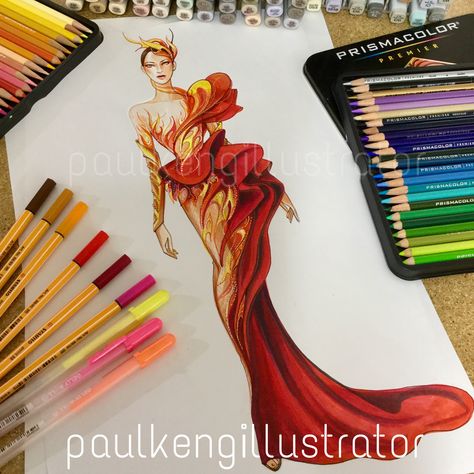 Fashion Design & Illustration by @paulkengillustrator Fashion Illustrations Techniques, Fashion Drawing Sketches, Fashion Drawing Tutorial, Dress Design Drawing, Fashion Illustration Sketches Dresses, Fashion Design Sketchbook, Fashion Design Collection, Fashion Sketches Dresses, Watercolor Fashion