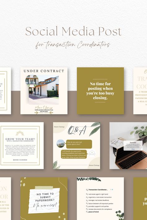 Build your brand and scale your TC business with these ready-to-use templates Real Estate Transaction Coordinator, Canva Social Media Templates, Social Media Coordinator, Transaction Coordinator, Canva Social Media, Real Estate Buyers, Real Estate Templates, Work From Home Business, Real Estate Information