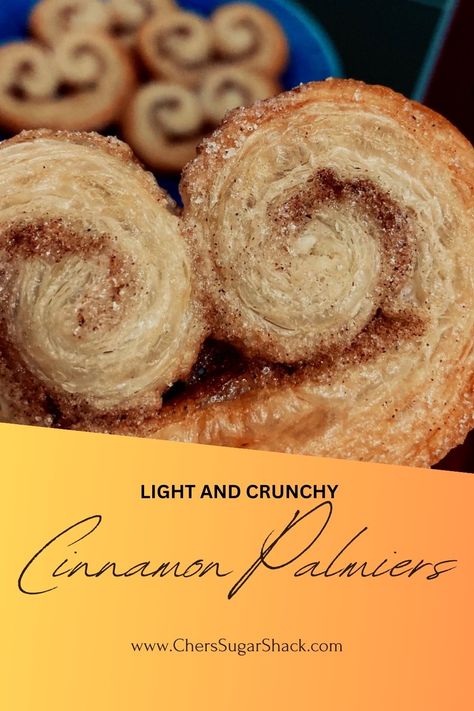 Cinnamon palmiers, also known as "elephant ears" or "palm leaves," are a type of pastry that originates from France. These delightful treats are made from puff pastry that is rolled, folded, and baked to create a flaky, crispy, and caramelized dessert. Puff Pastry Recipes Easy, Cinnamon Palmiers, Easy Pastry Recipes, Types Of Pastry, Sugar Shack, Puff Pastry Recipes, Elephant Ears, Pastry Recipes, Puff Pastry